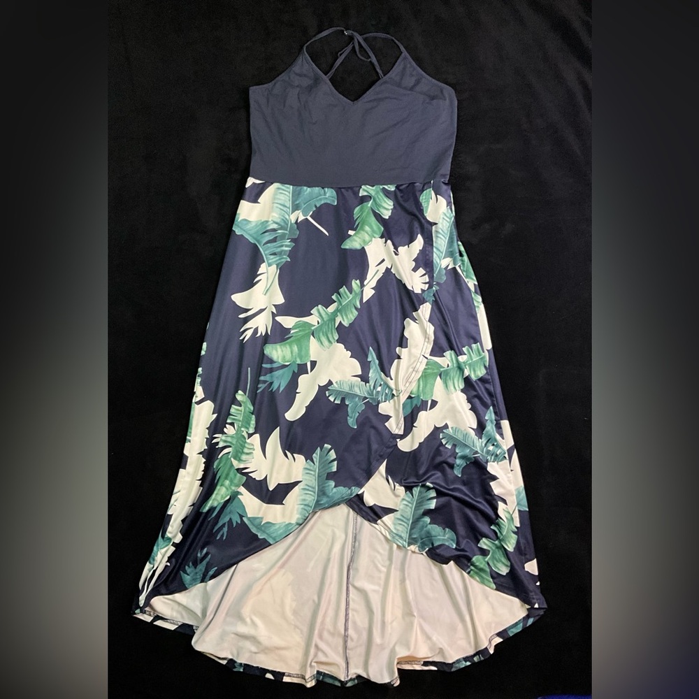 Navy Tropical Leaf Maxi Dress